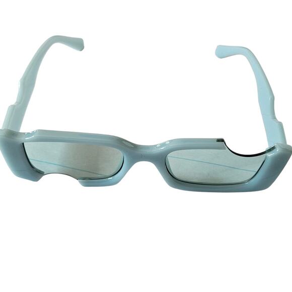 NWT Asymetrical Women Baby Blue Rectangular Cut Out Fashion Glasses - Picture 1 of 3